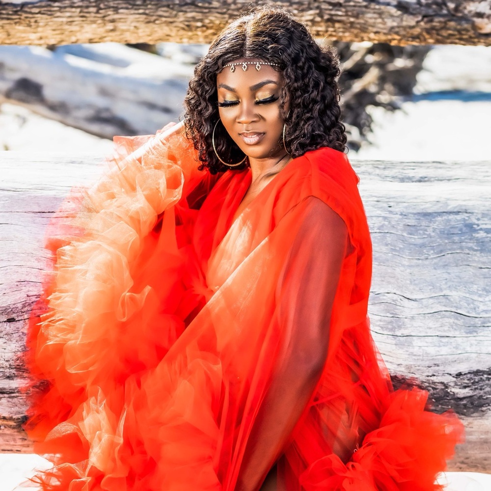 Red Tulle Dress Size 16, front opens with plenty of space very extravagant.